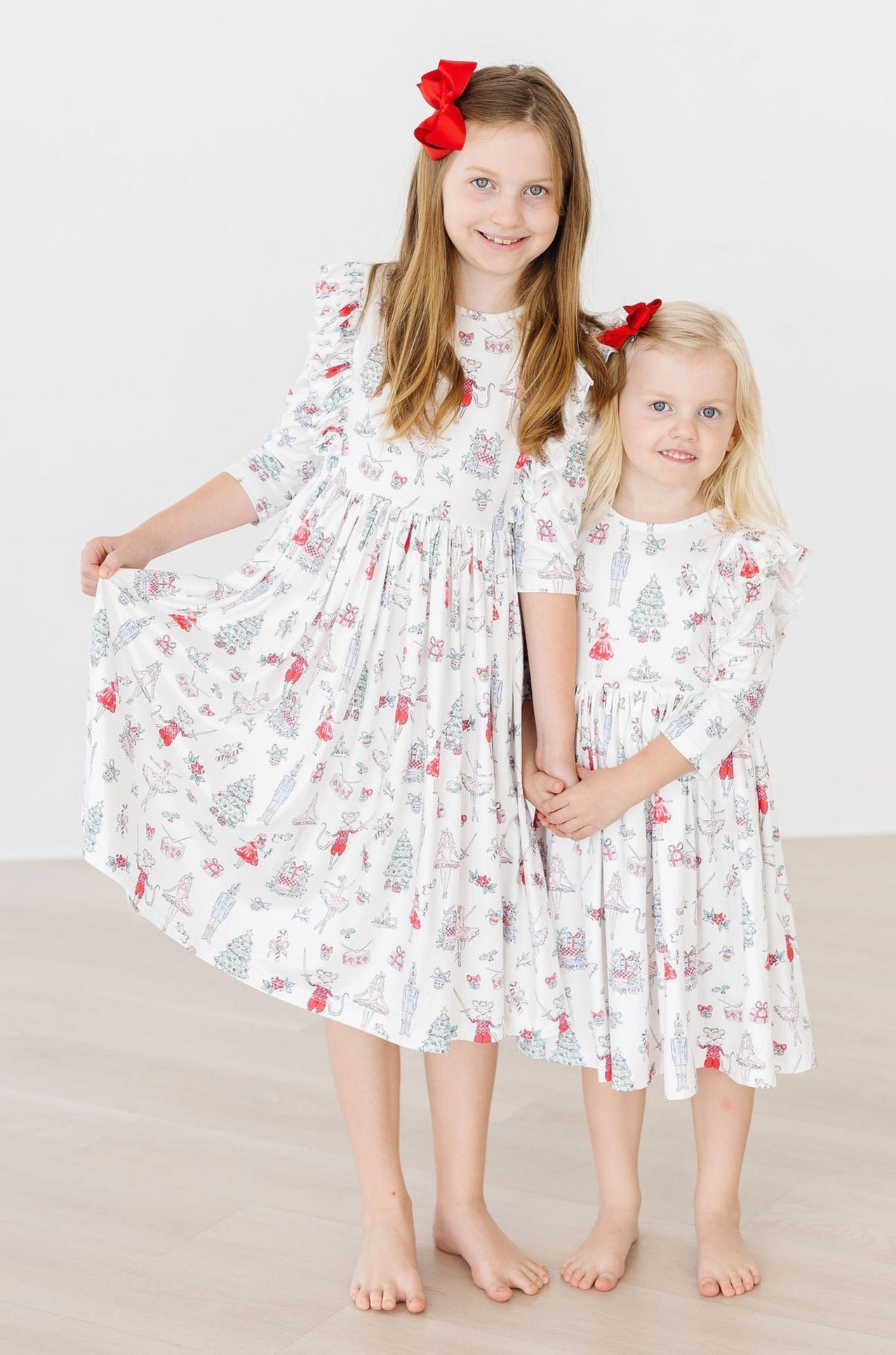 Clara's Christmas Ruffle Twirl Dress 3/4 Sleeve Mila & Rose