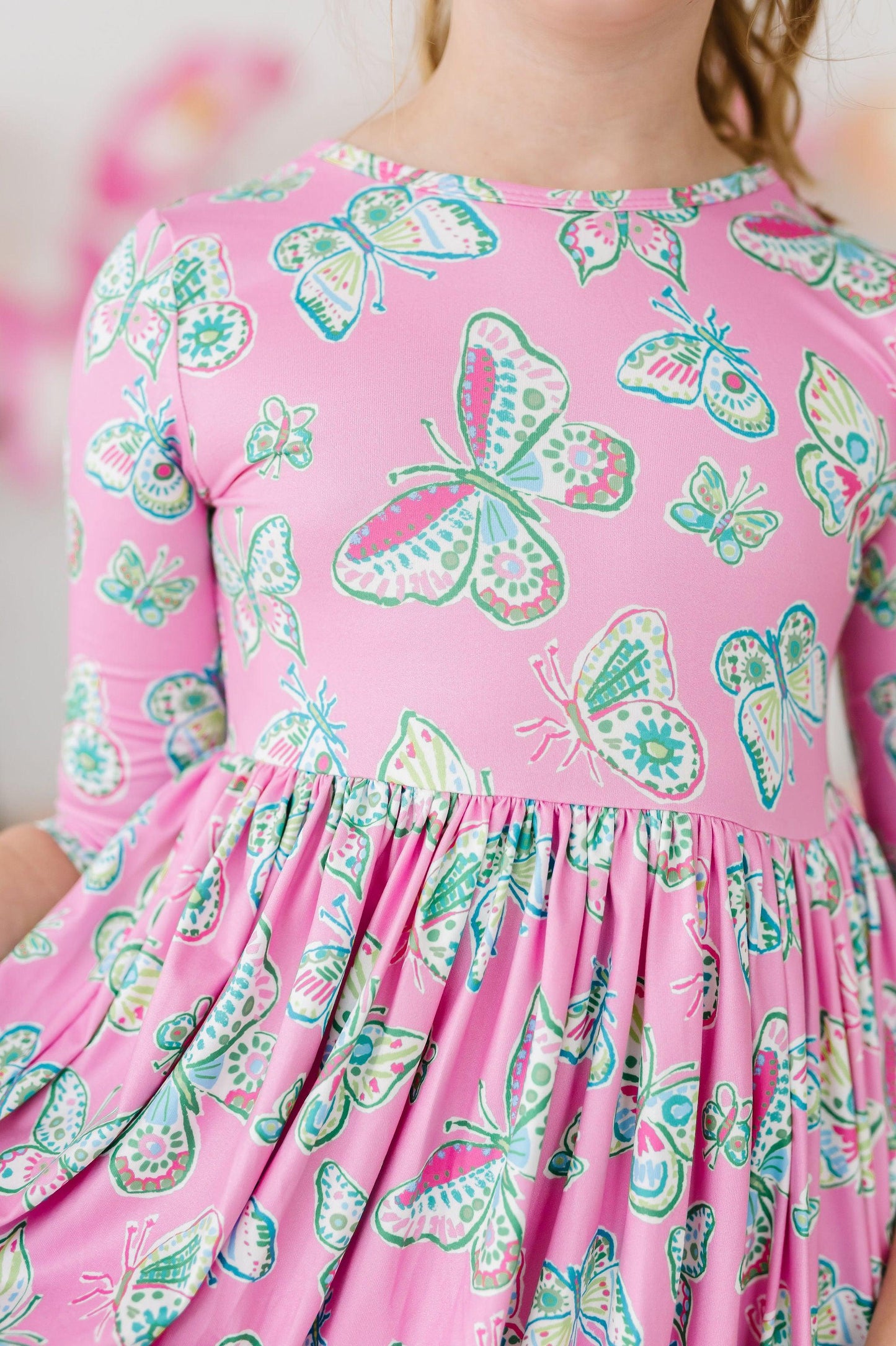 Butterfly Garden 3/4 Sleeve Twirl Dress with Pocket Mila & Rose