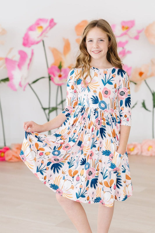 Blush Peony 3/4 Sleeve Pocket Twirl Dress Mila & Rose