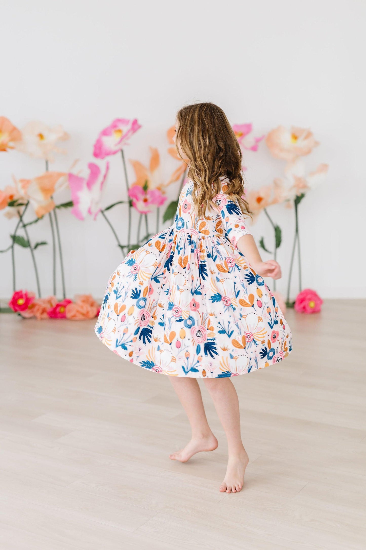 Blush Peony 3/4 Sleeve Pocket Twirl Dress Mila & Rose