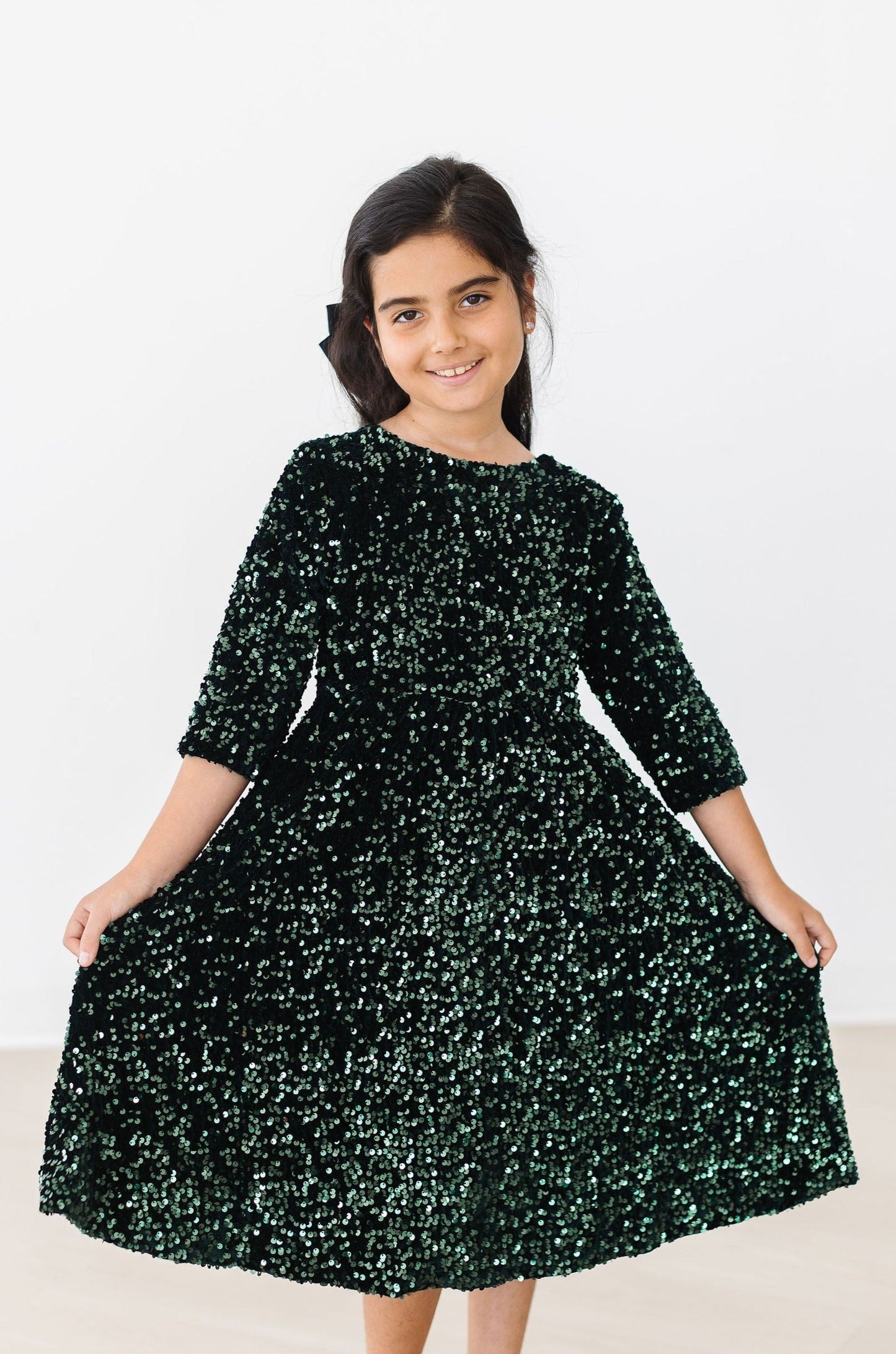 Hunter Green Velvet Sequin Dress Fully Lined Mila & Rose