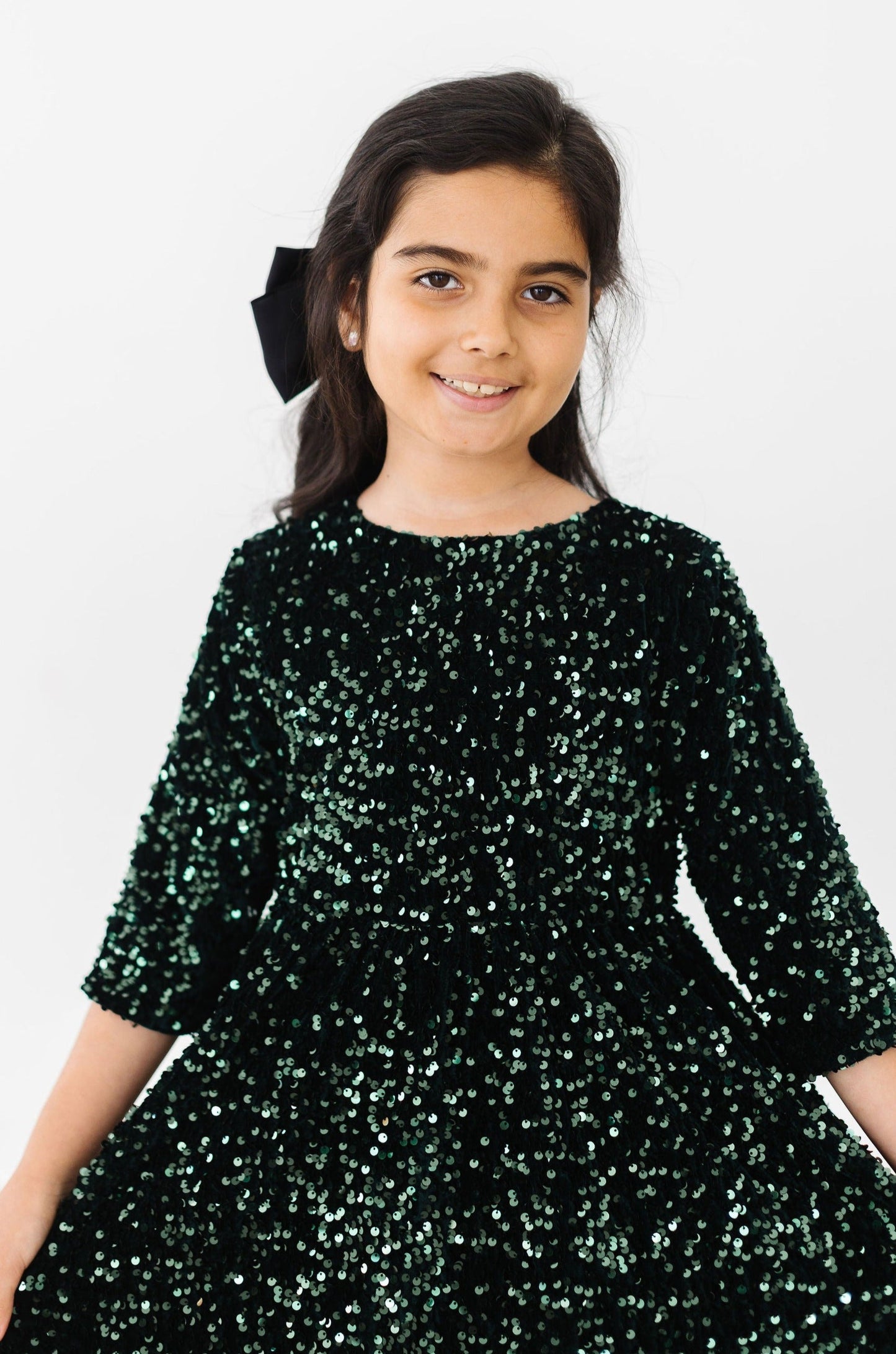 Hunter Green Velvet Sequin Dress Fully Lined Mila & Rose