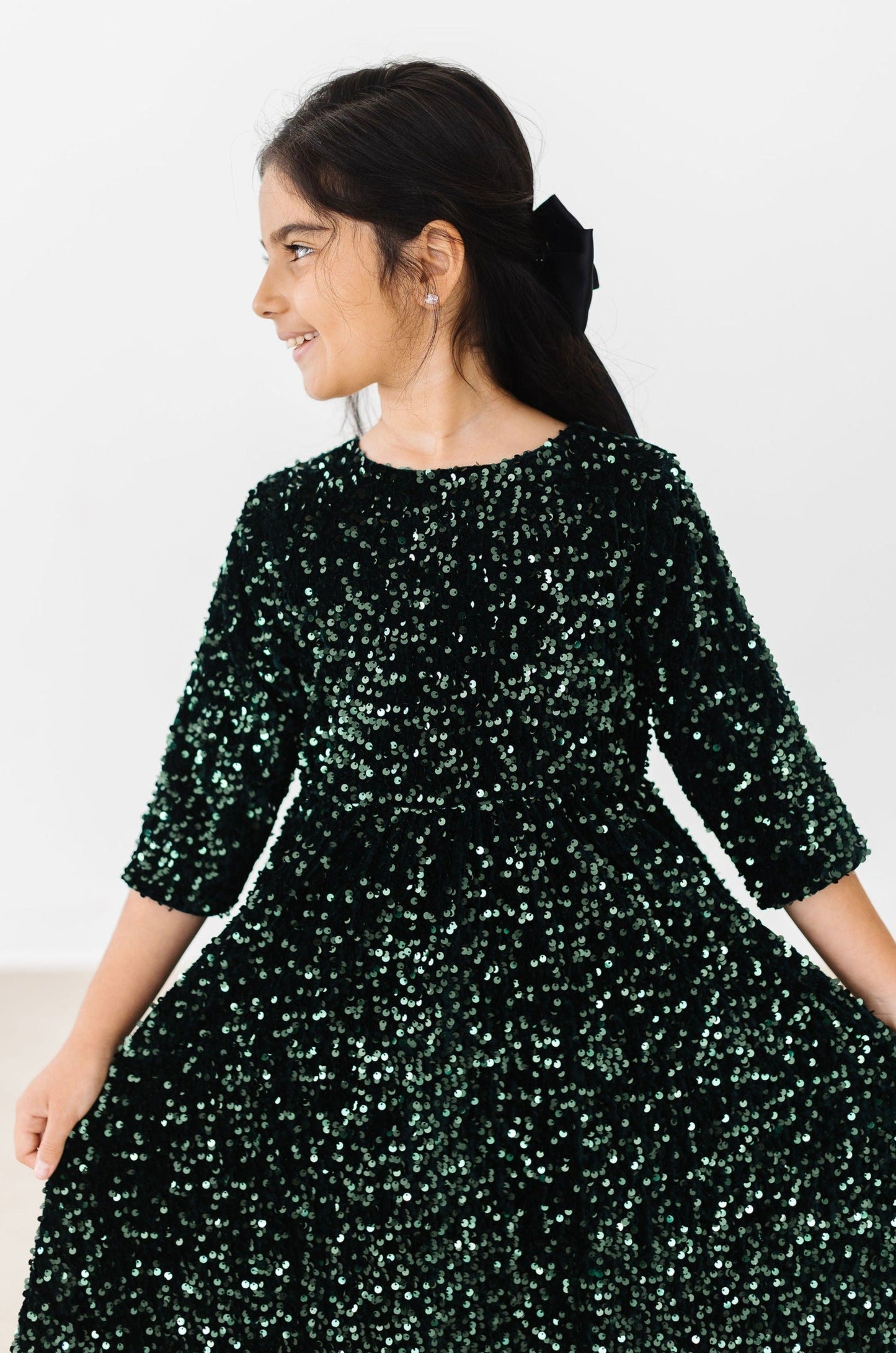 Hunter Green Velvet Sequin Dress Fully Lined Mila & Rose