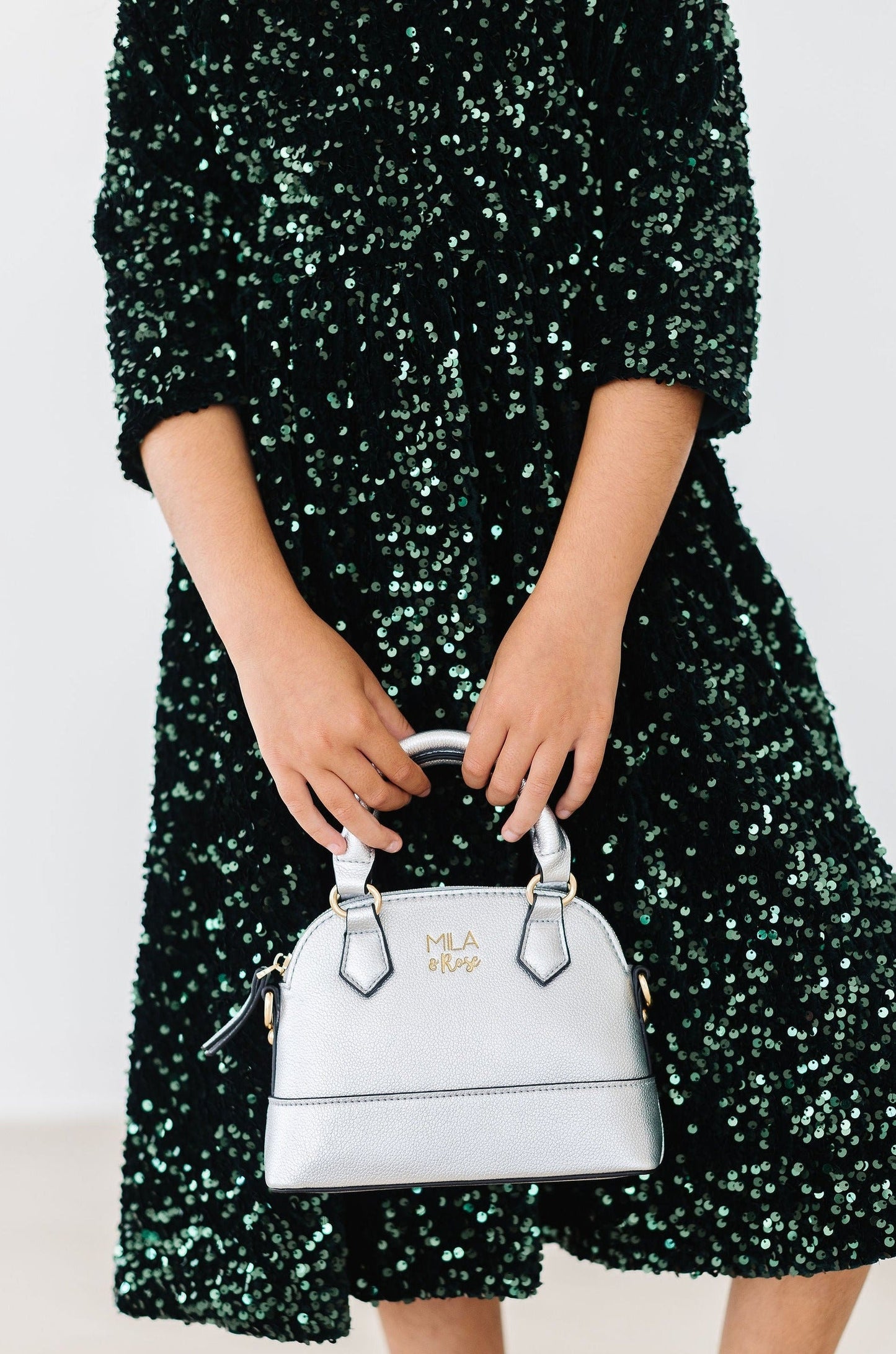Hunter Green Velvet Sequin Dress Fully Lined Mila & Rose
