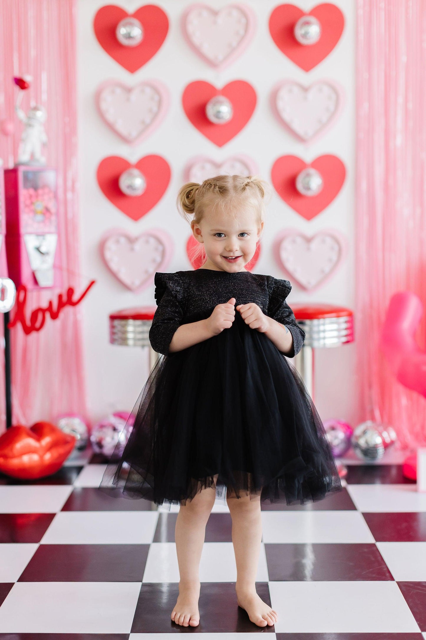 Black Shimmer 3/4 Sleeve Tutu Dress Mila & Rose