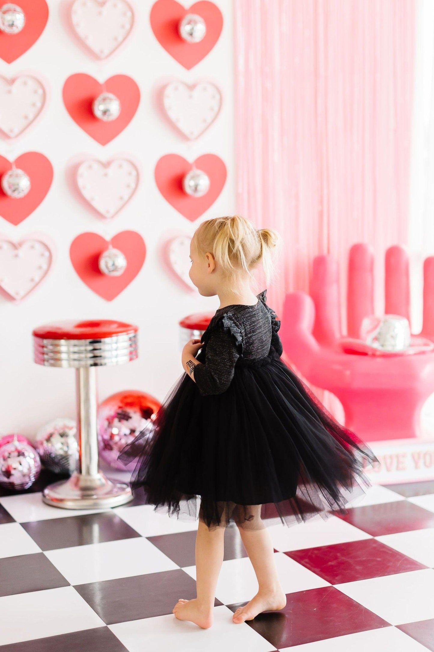 Black Shimmer 3/4 Sleeve Tutu Dress Mila & Rose
