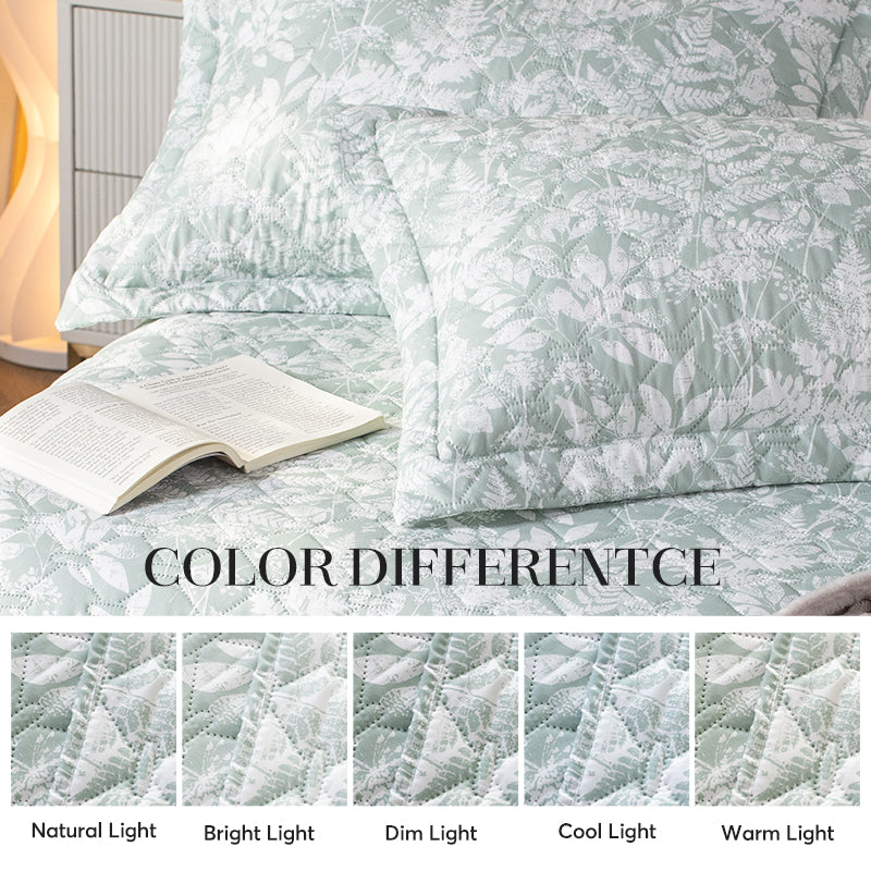 Lightweight Green Botanical Floral Quilt Set Kasentex