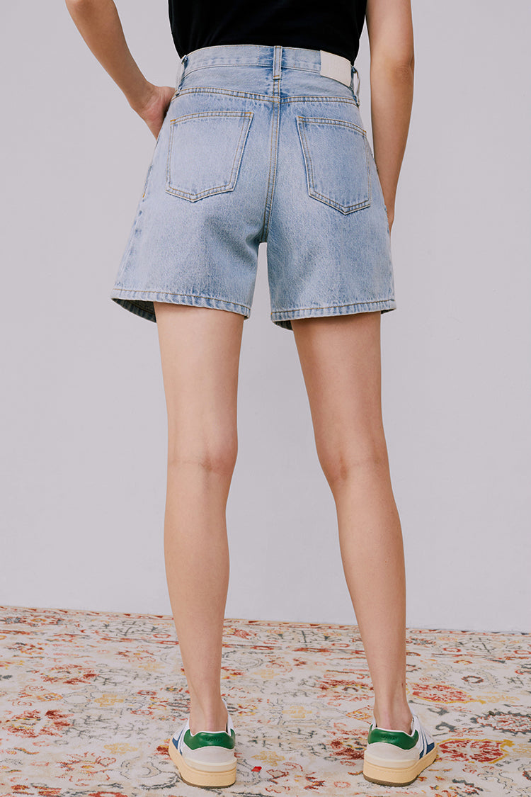 Pleated Fun Short High-Rise Mid-Weight Denim Shorts Hey Joanie