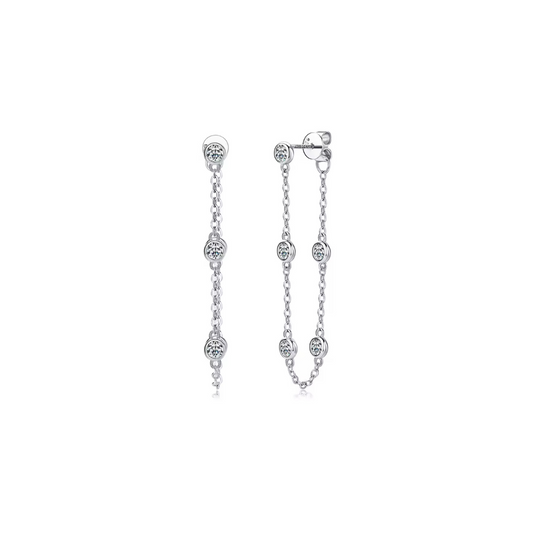 MOISSANITE 3MM ROUND BEZEL DROP EARRINGS