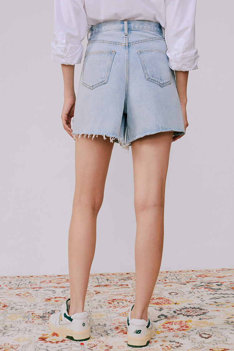 Rainbow Pleat High-Rise Skort Mid-Weight Denim Hey Joanie