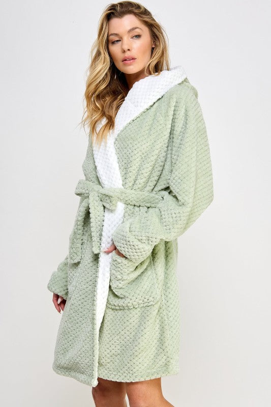 Jacquard Hooded Bailey Robe with Belt and Pockets
