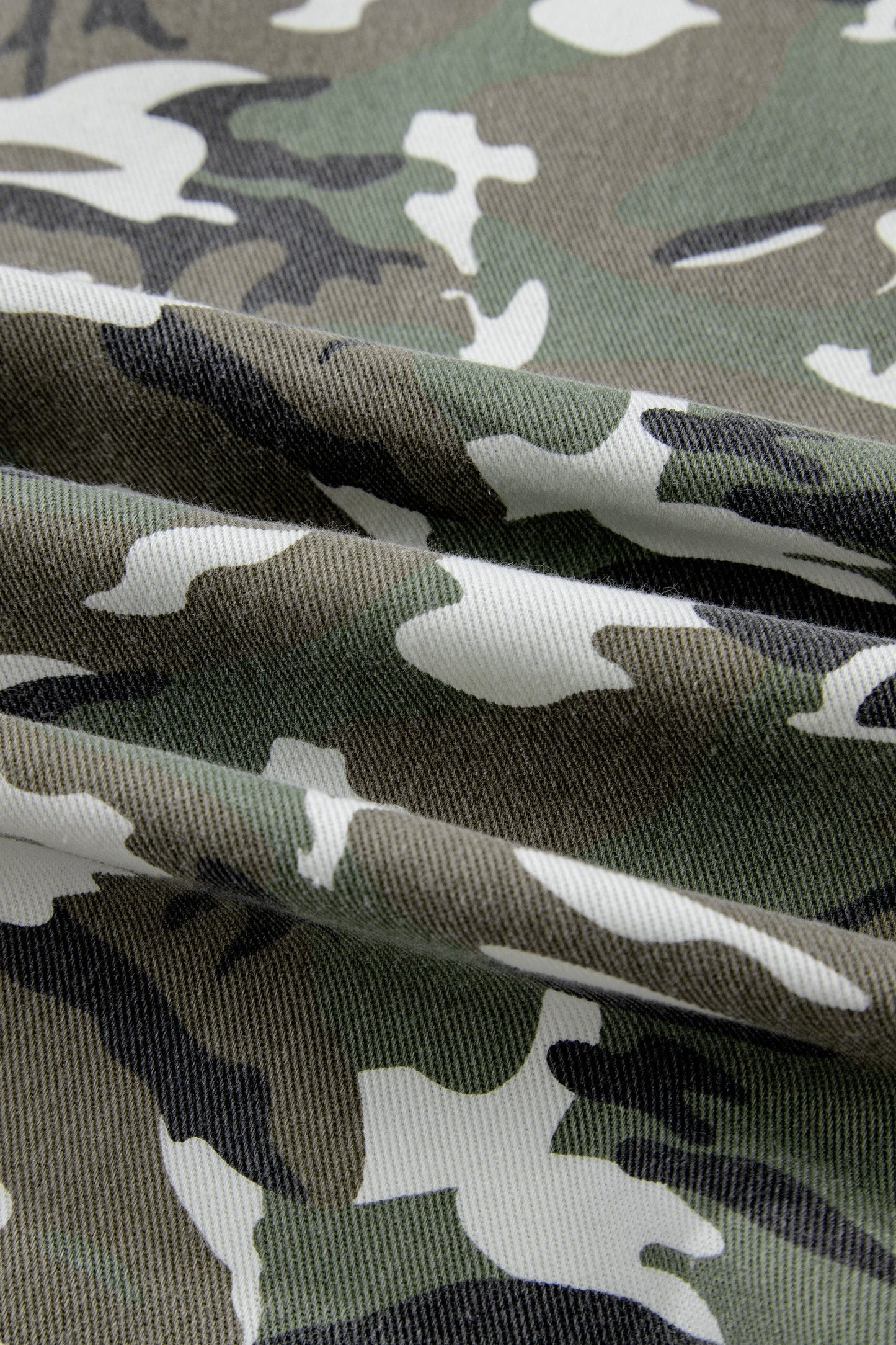Green Camo Chest Pockets Loose Jean Jacket