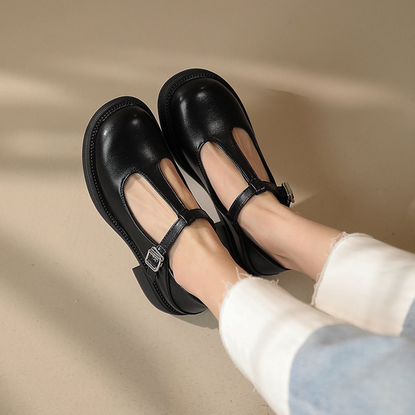 Women’s Shallow-Mouth Mary Jane Shoes Flat Heel PU Upper