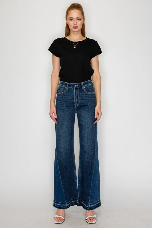 High Rise Dark Stone Wash Flare Jeans AT2005WDM