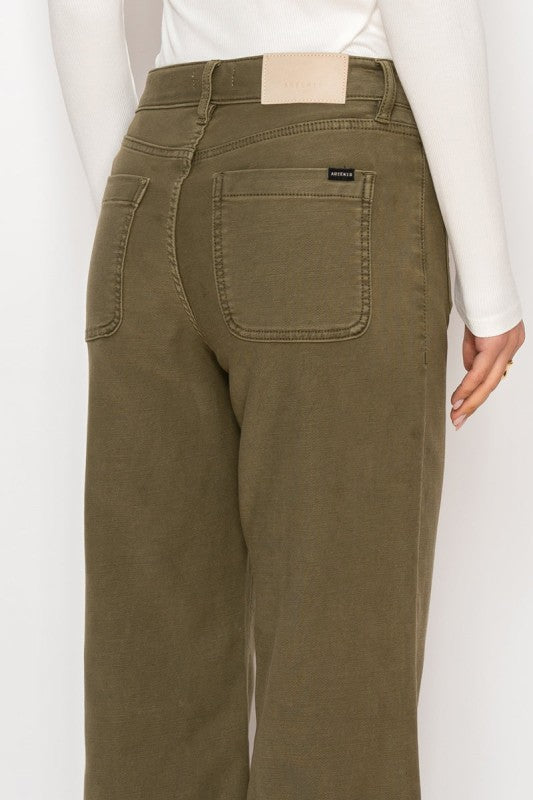 High Rise Crop Olive Color Wash Palazzo Jeans AT2113PZOV