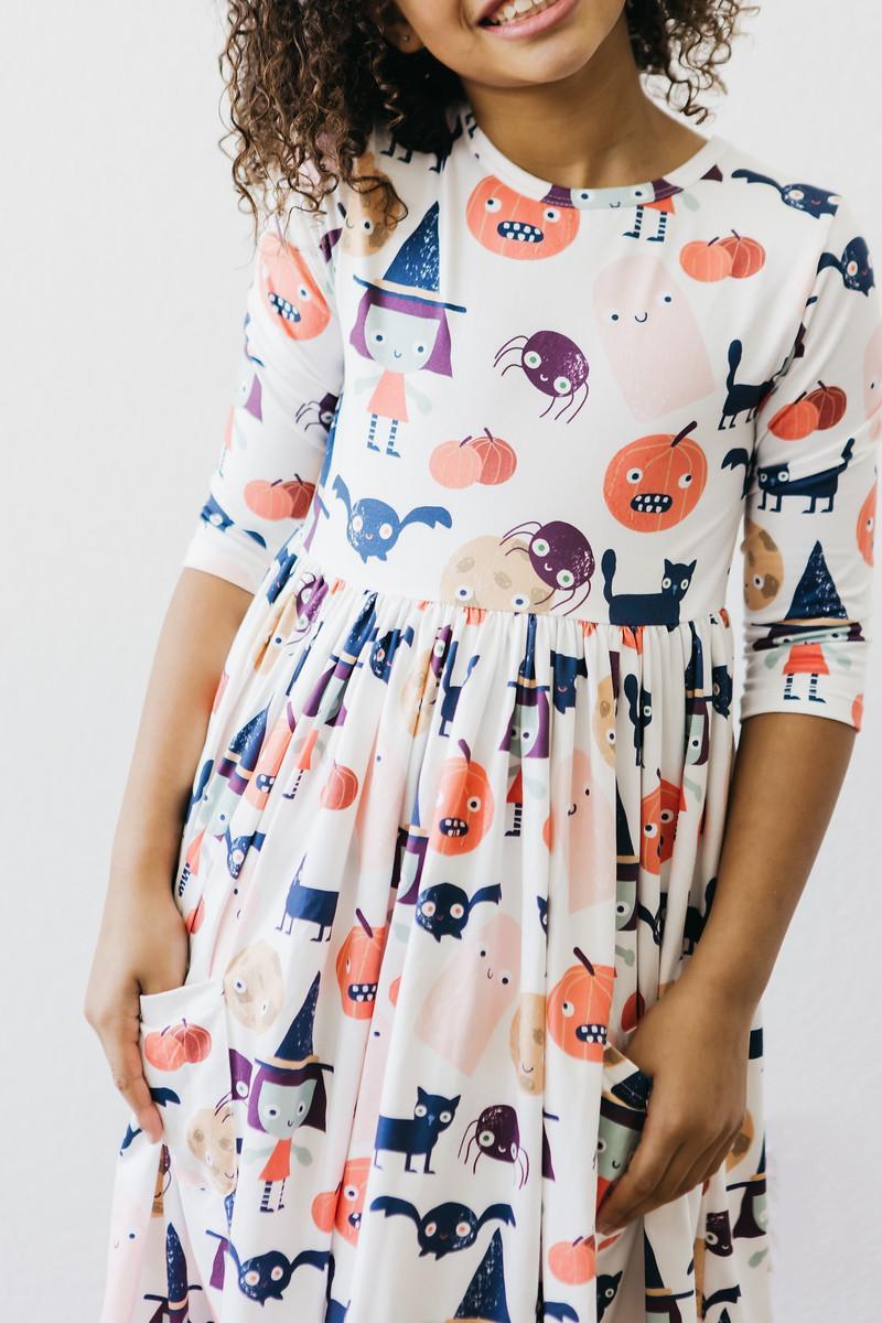 Boo Crew 3/4 Sleeve Twirl Dress with Pocket