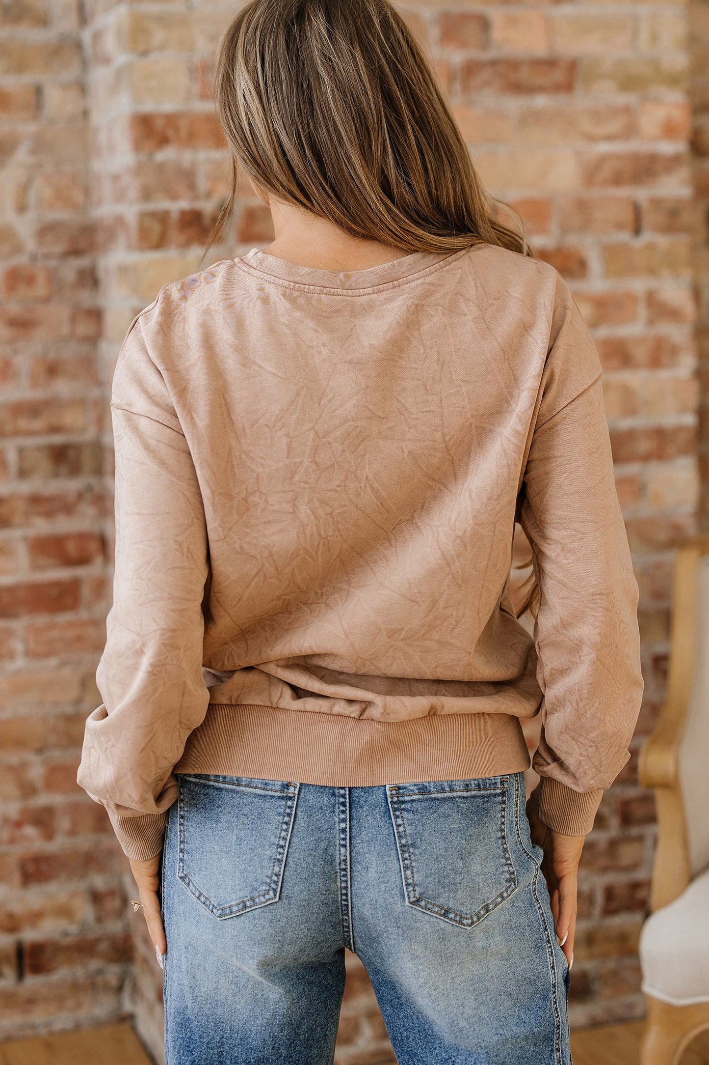 High-rise Mineral Wash Loose Sweatshirt Letter Embroidery