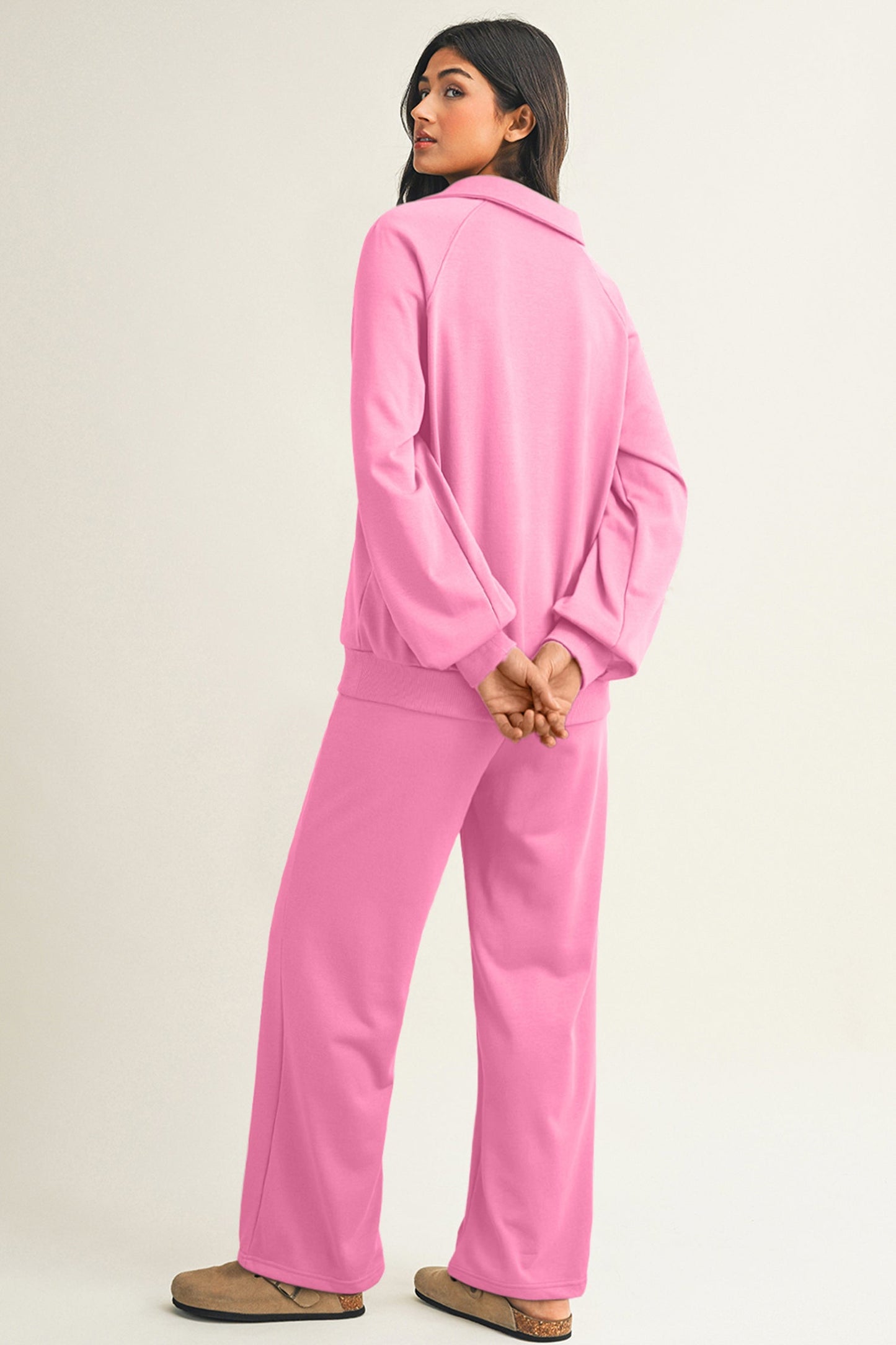 Dark Khaki V Neck Pullover and Drawstring Sweatpants Set