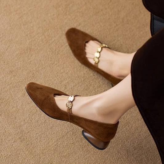 French Retro Square-Toe Suede Pumps Low-Cut Women’s Autumn Style