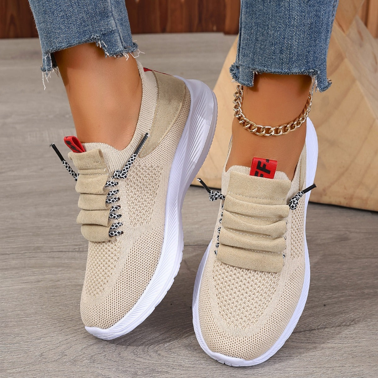 Non-Slip Round-Toe Casual Sneakers Lightweight Flat-Heel Shoes for Women