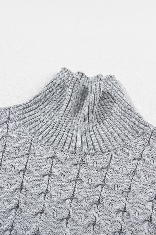 Cable Knit Turtleneck Batwing Short Sleeve Sweater