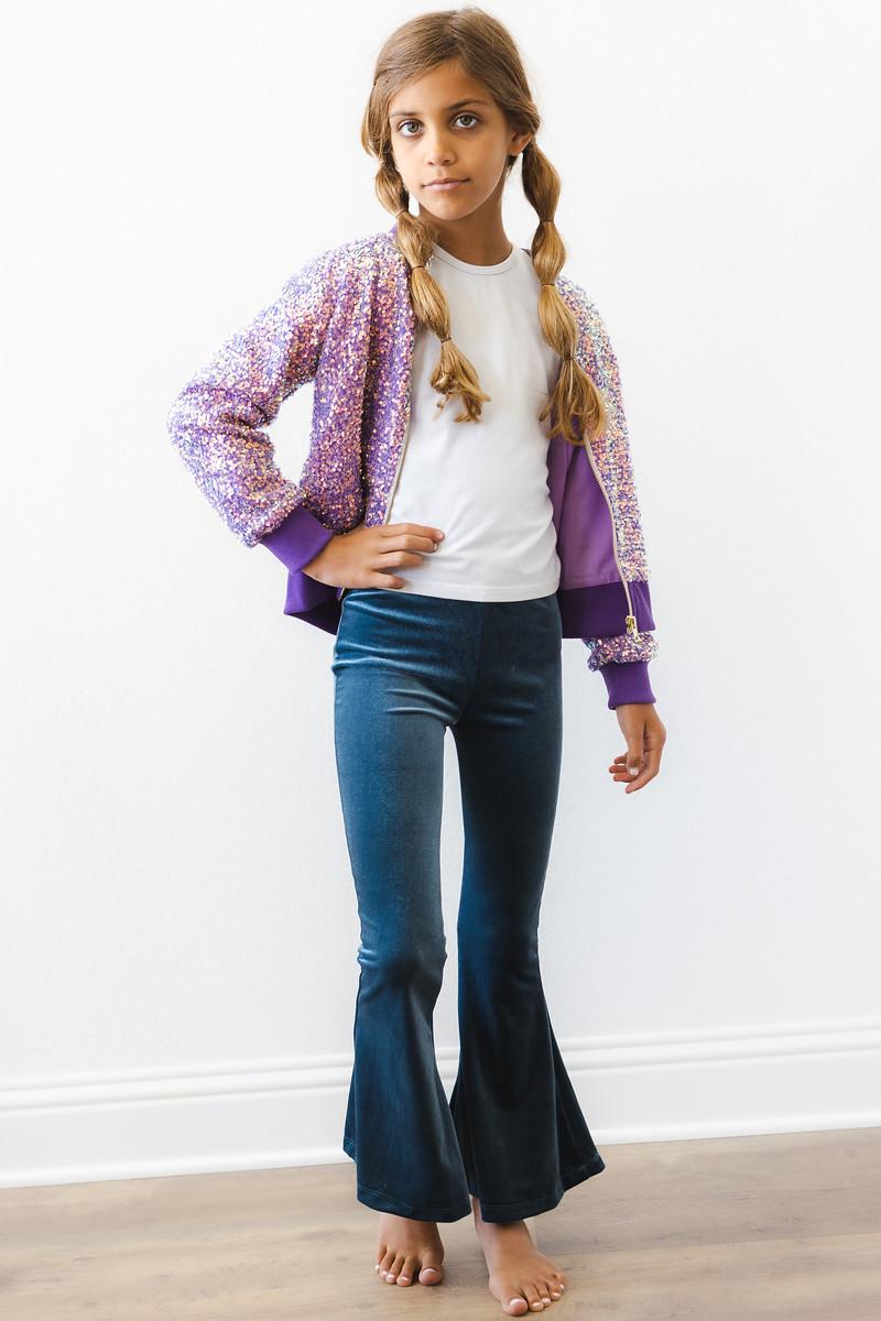 Denim Blue Velvet High Waist Bells Mila & Rose