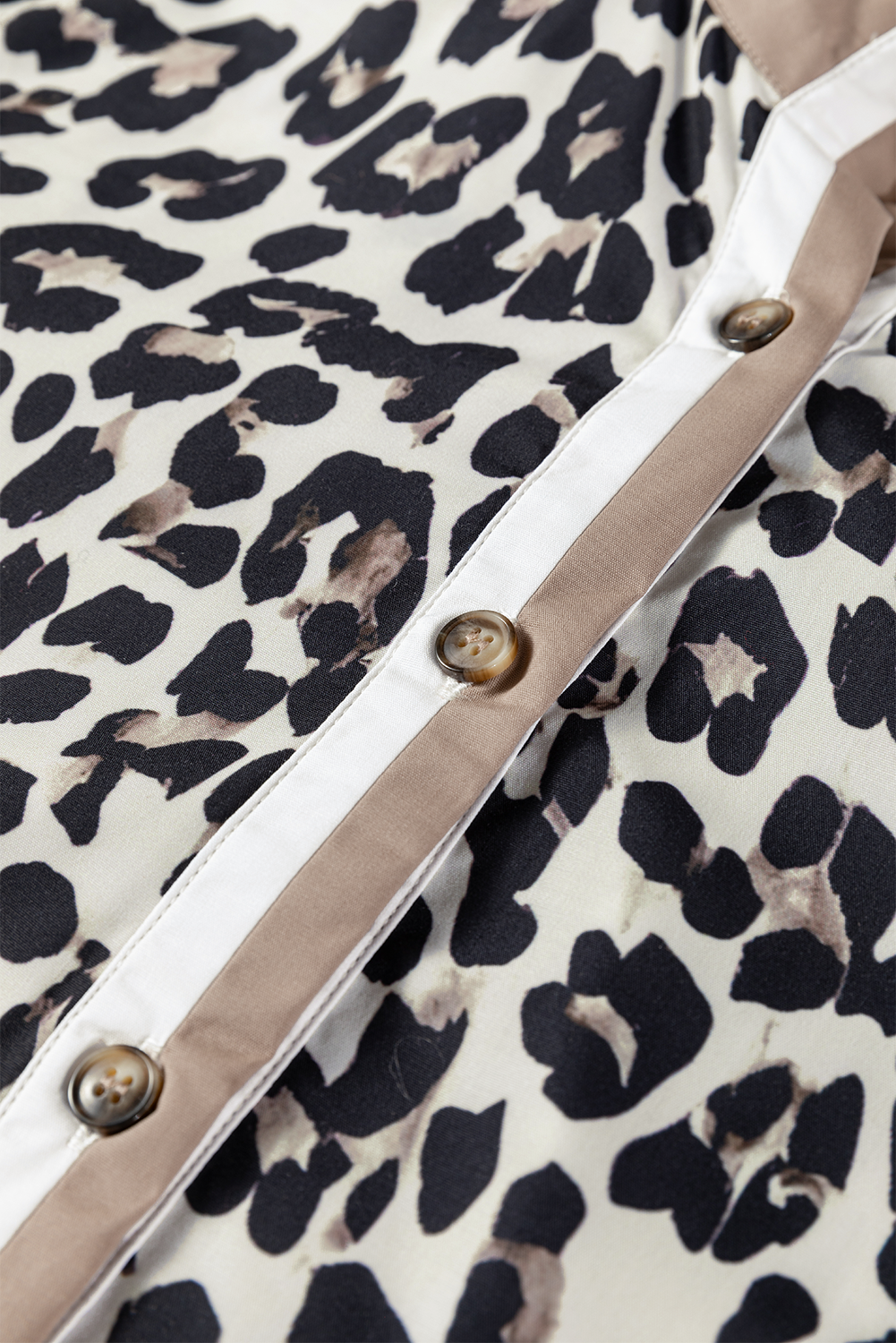 Multicolour Leopard Print Contrast Patchwork Button Collared Top