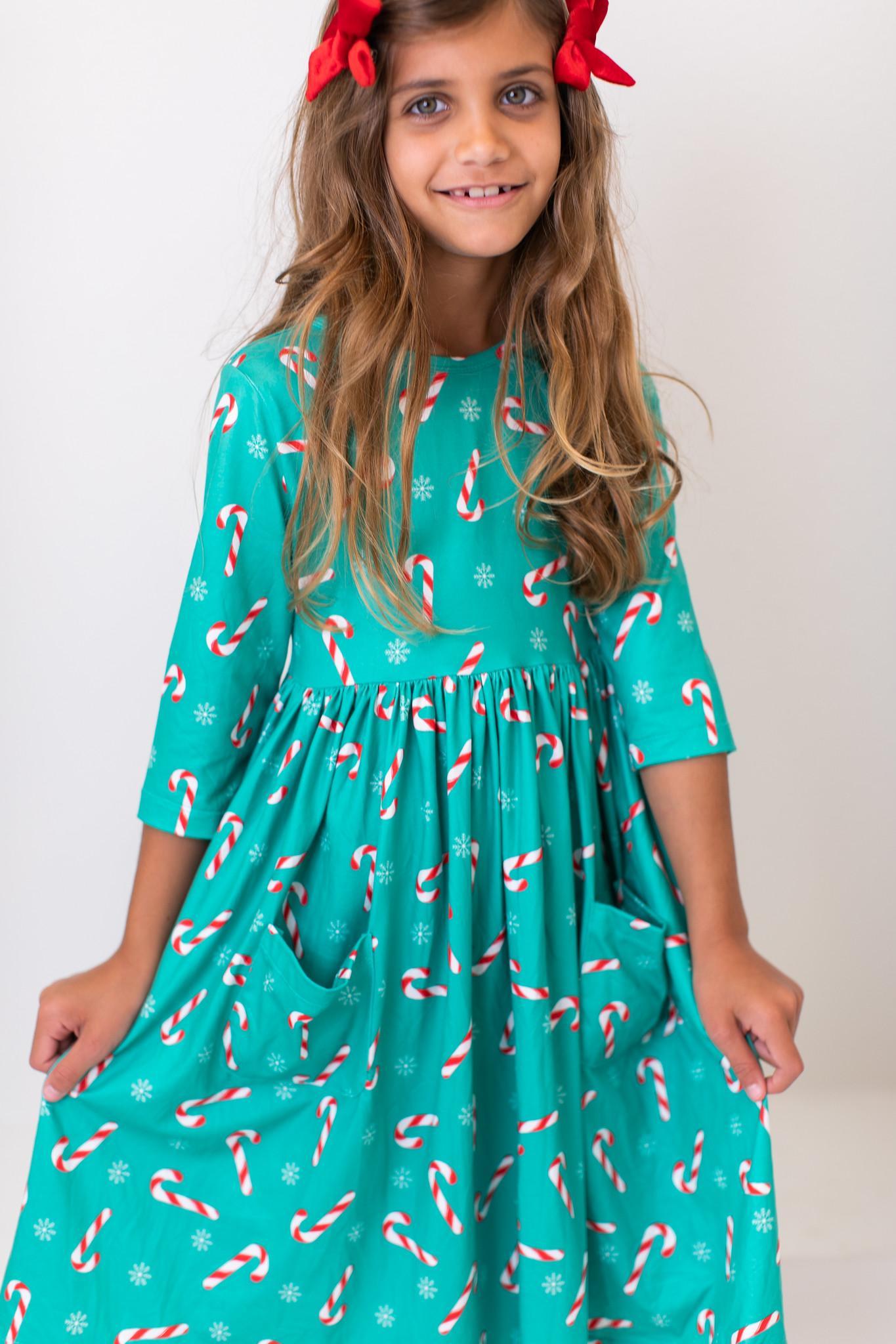 Christmas Candy 3/4 Sleeve Pocket Twirl Dress Mila & Rose