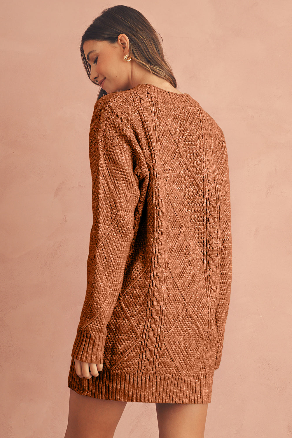 Parchment Twist Cable Knit Loose Fit Sweater Dress