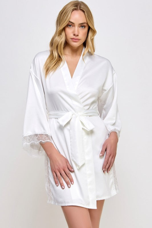 Gillian Satin Robe with Lace Trim 2495