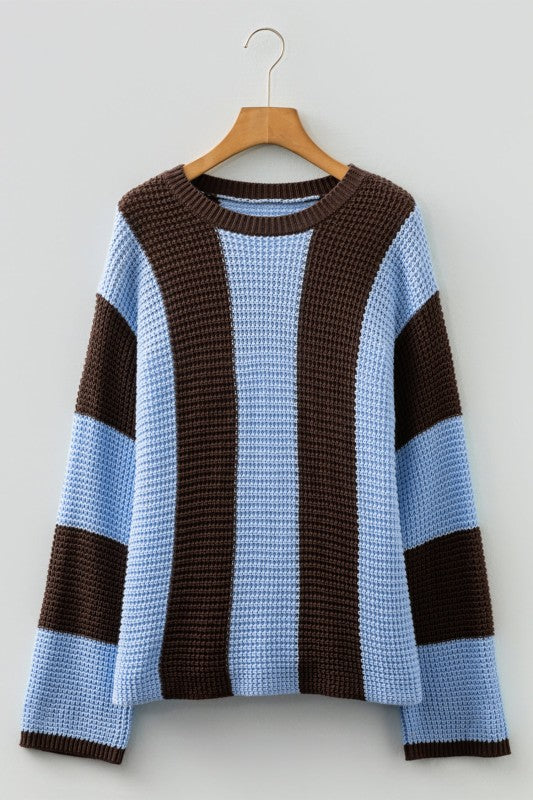 Stripe Colorblock Thermal Textured Knit Sweater