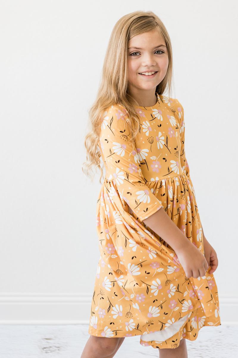 Dandelions in Fall Twirly 3/4 Sleeve Pocket Dress Mila & Rose