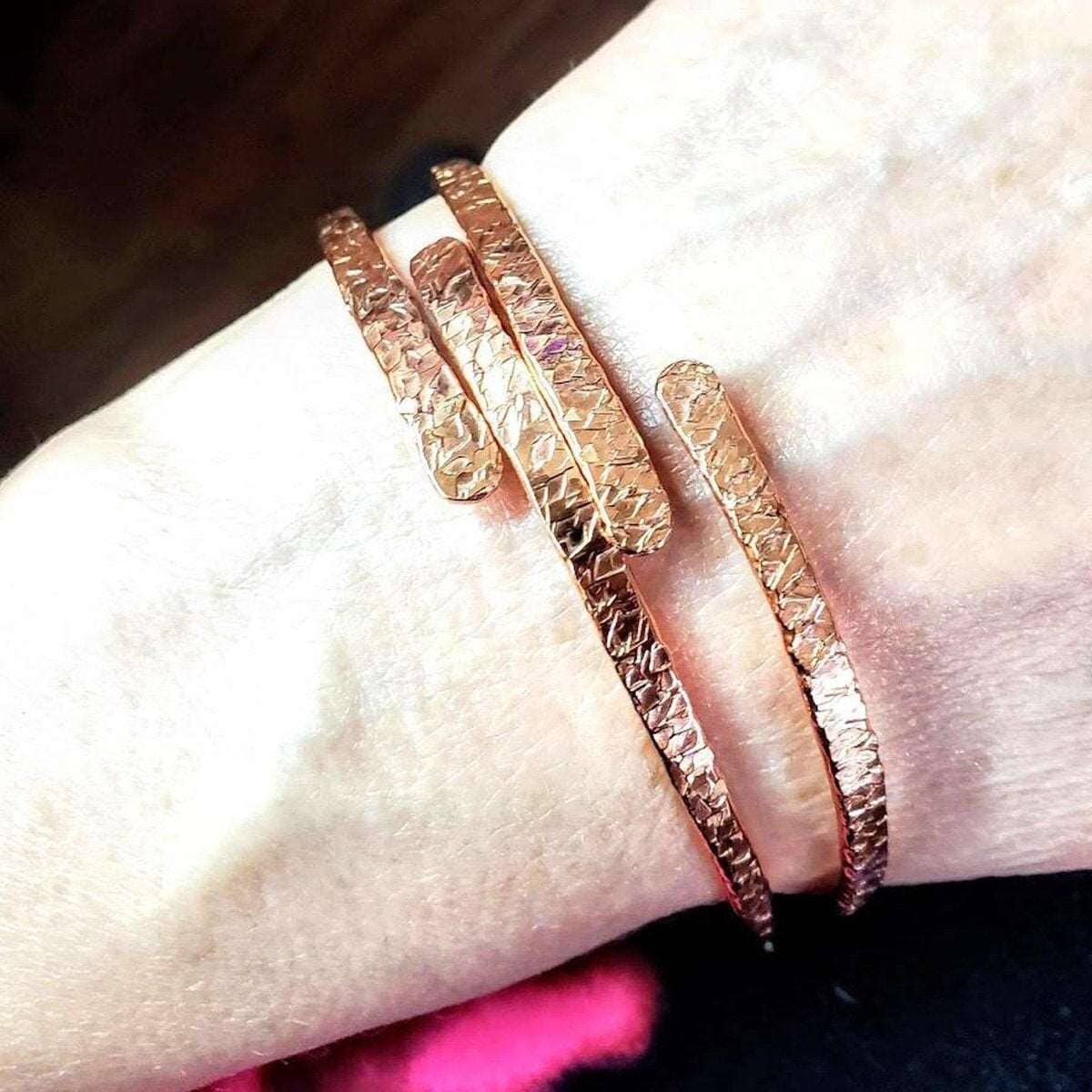 8 Gauge Adjustable Hammered Copper Overlap Bangle For Him or Her