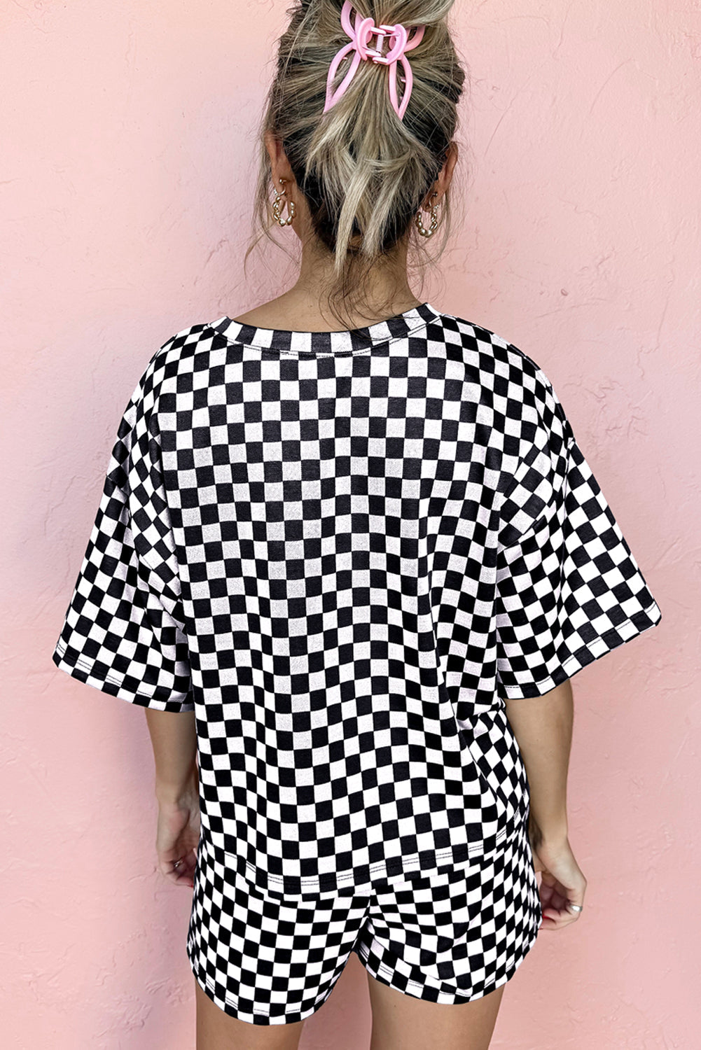 Luxury Checkered Top and Drawstring Shorts Pajama Set