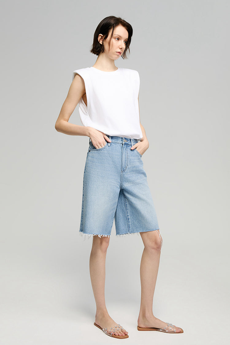Coastal Breeze High-Rise Bermuda Shorts Denim HJ807