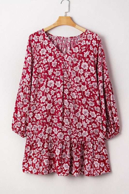 Plus Size Floral Balloon Sleeve Mini Dress