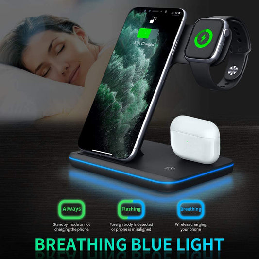 Wireless Charger 3 In 1 Compatible Mobile Phone Watch Earphone Charger Stand