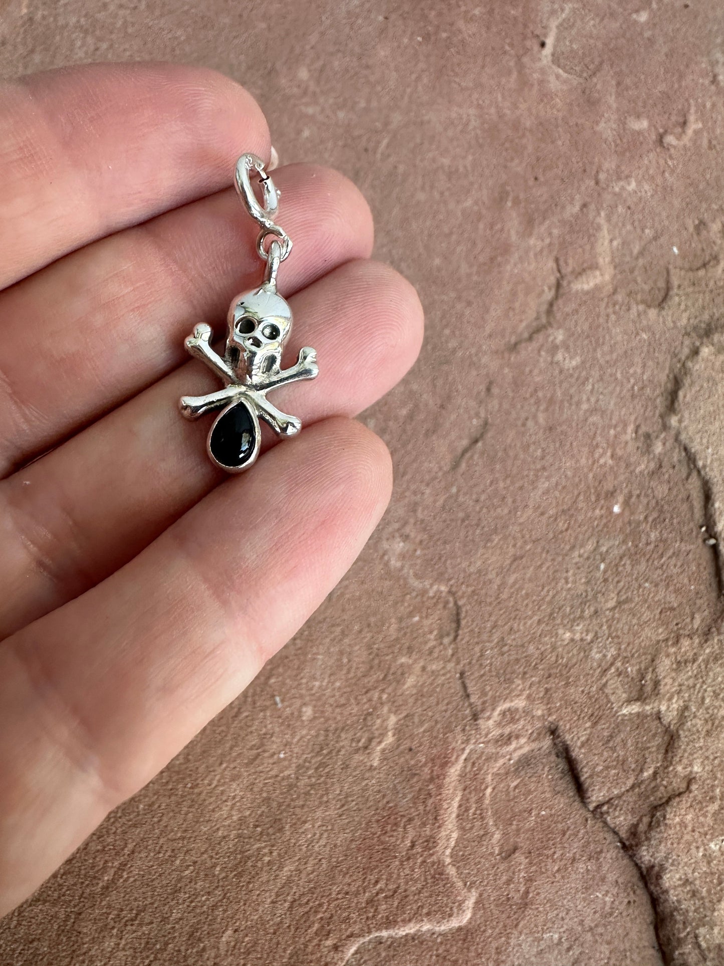 Sterling Silver Onyx Skull Charm Jewelry Nizhoni Traders LLC