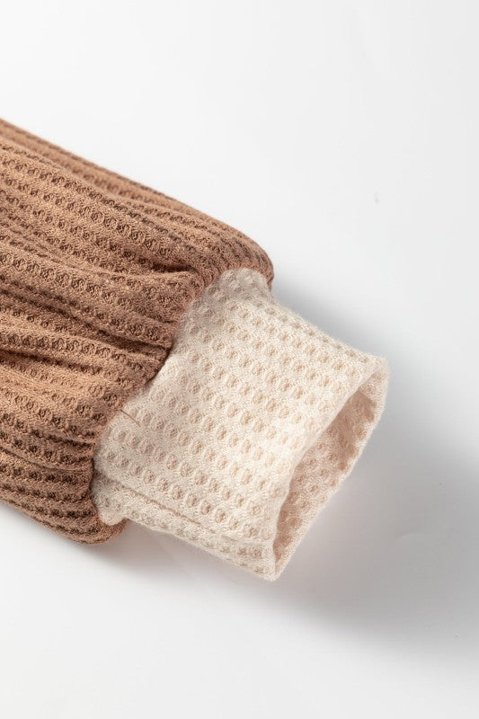 Colorblock Waffle Knit Raglan Sleeve Top