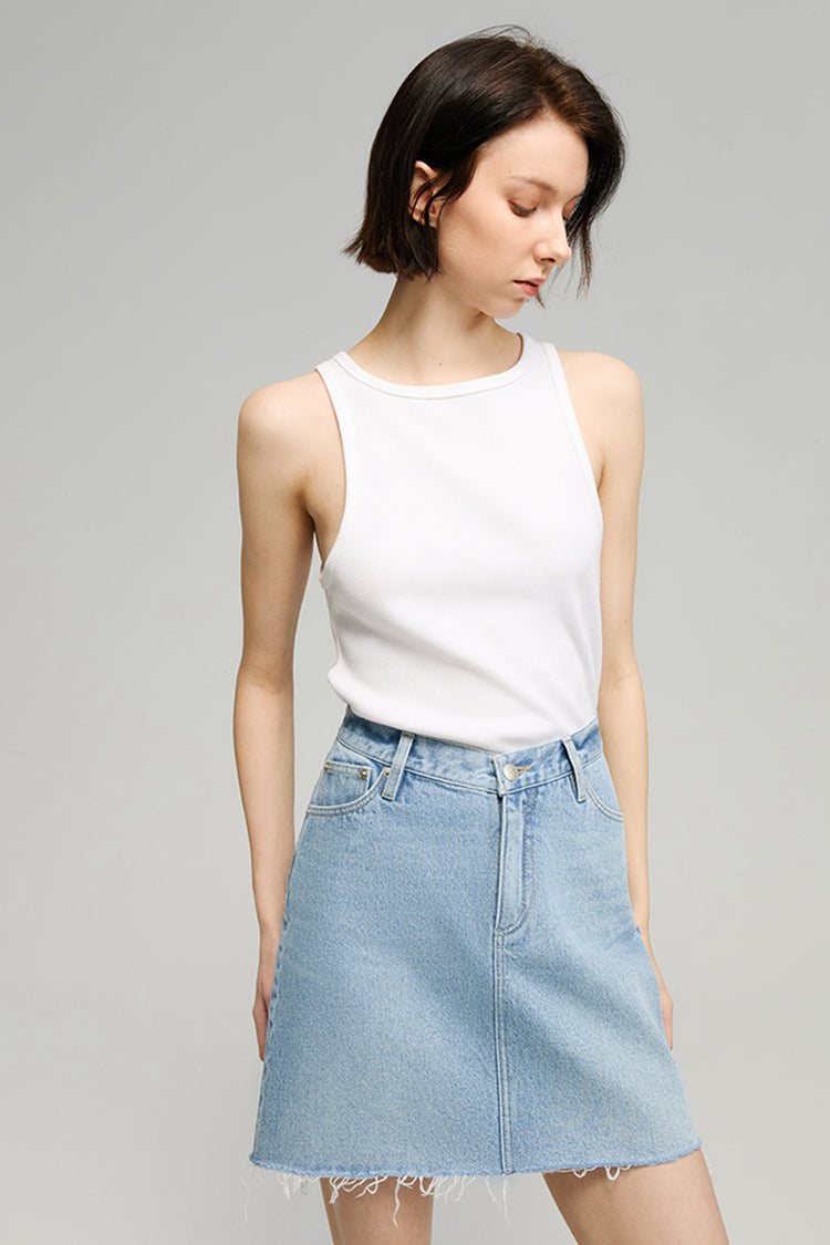 V-Waist Mini Skirt High-Rise Denim HJ811