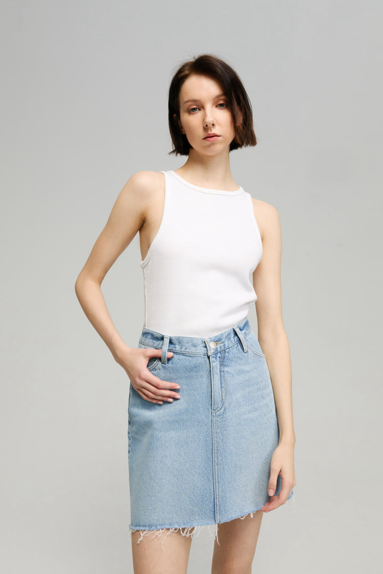 V-Waist Mini Skirt High-Rise Denim HJ811