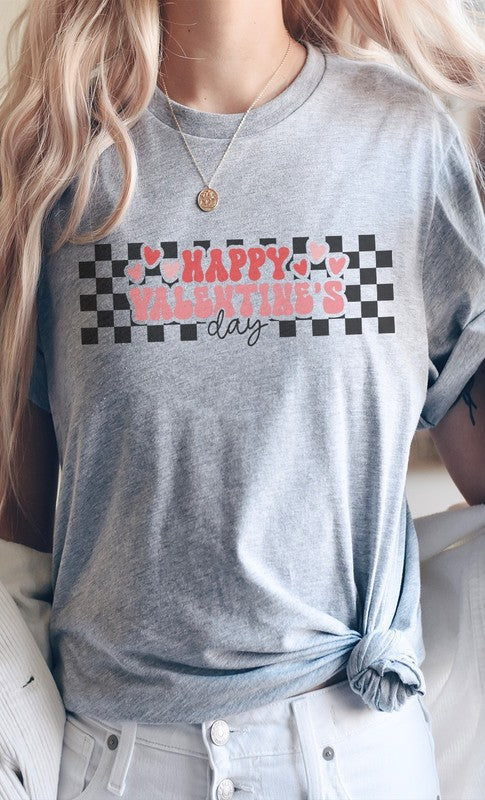Happy Valentines Day Checkered Graphic Tee