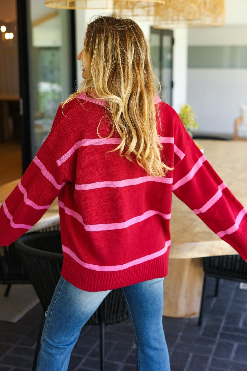 Collared Neck Striped Contrast Sweater Classic Design Haptics