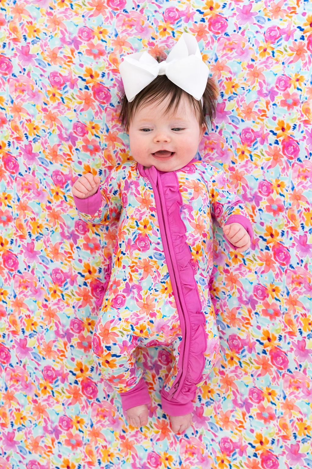 Korrie Floral Bamboo Ruffle Convertible Footie Laree + Co.
