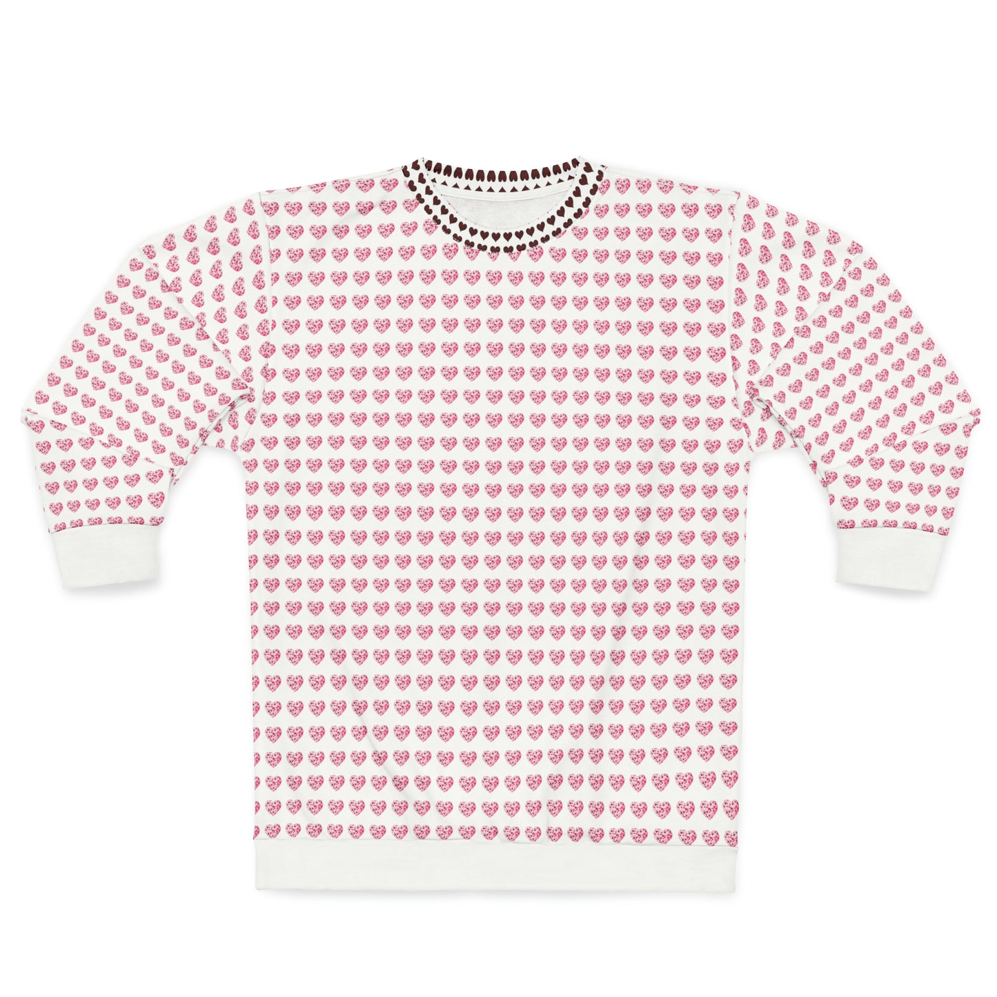 Valentine's Day best gift, red and black check heart shape design White Unisex Sweatshirt (AOP)