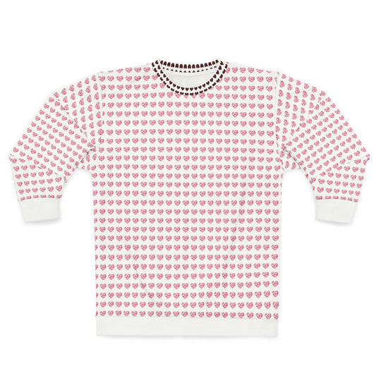 Valentine's Day best gift, red and black check heart shape design White Unisex Sweatshirt (AOP)