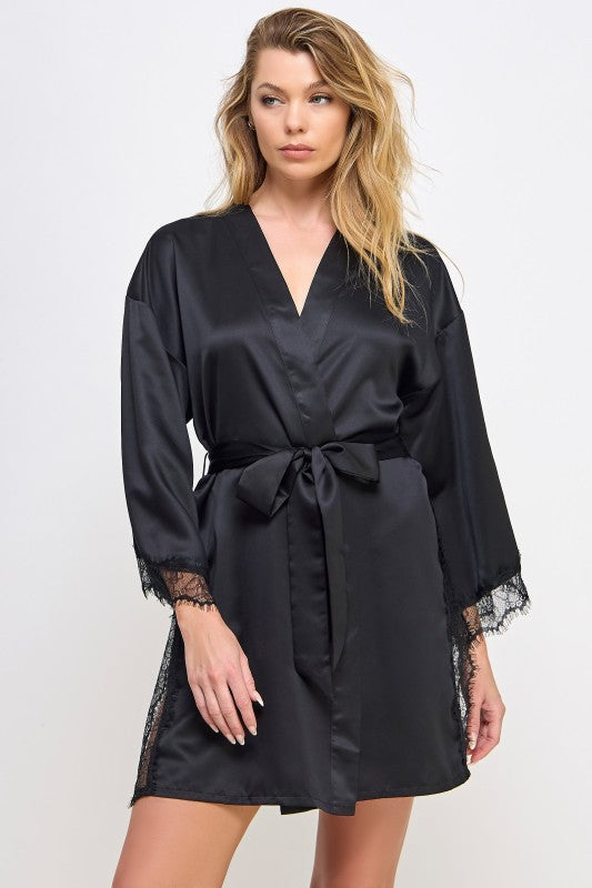 Gillian Satin Robe with Lace Trim 2495