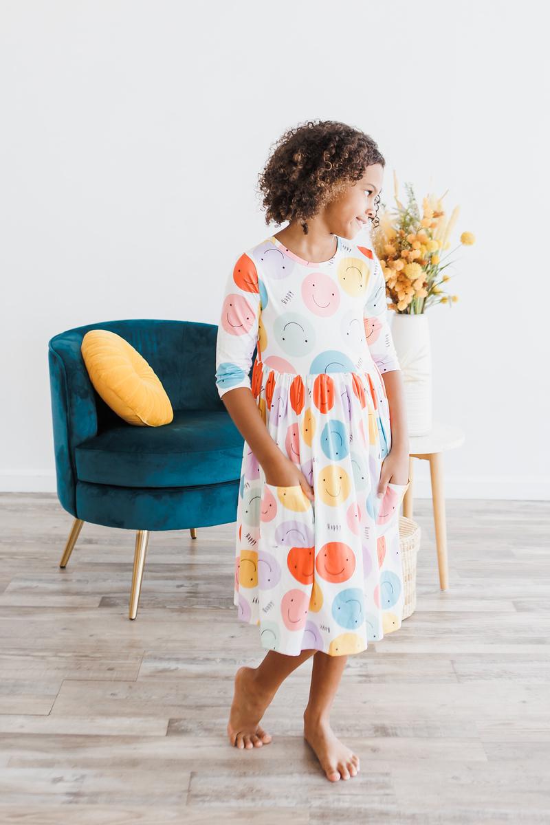 Happy Days 3/4 Pocket Twirl Dress Comfortable Toddler Dress by Mila & Rose