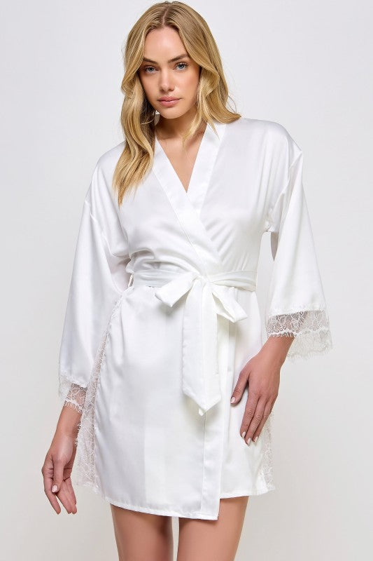 Gillian Satin Robe with Lace Trim 2495