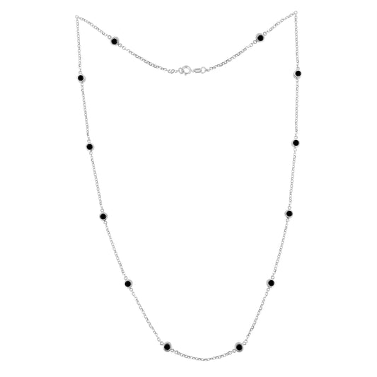 .925 Sterling Silver 1.0 Cttw Bezel Set Treated Black Diamond 18" Station Necklace (Treated Black Color, I2-I3 Clarity)